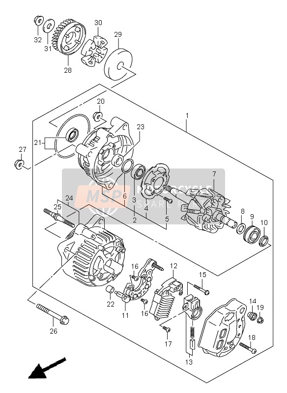 Suzuki GSF650(N)(S)(NA)(SA) BANDIT 2005 Alternatore per un 2005 Suzuki GSF650(N)(S)(NA)(SA) BANDIT