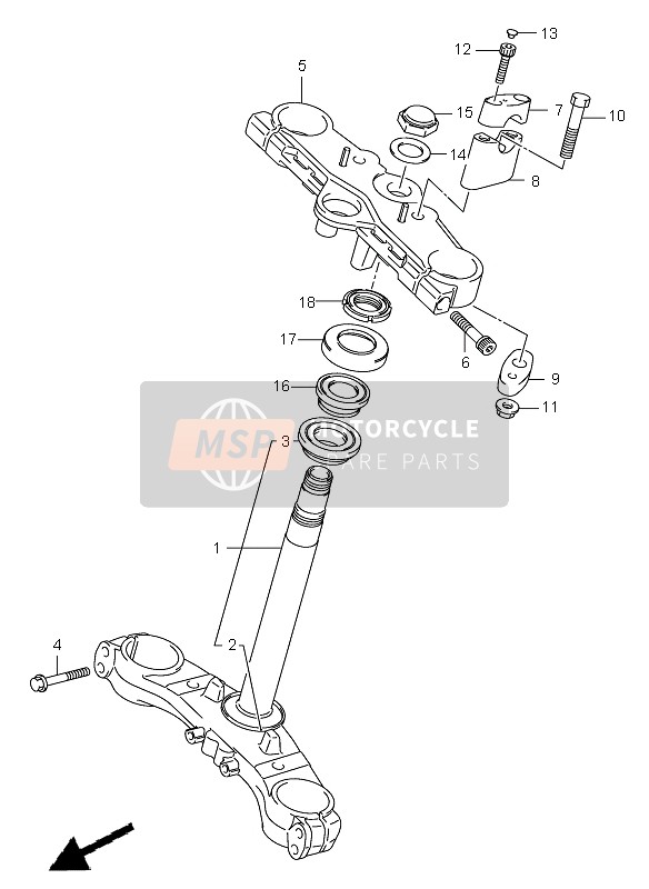 Suzuki GSF650(N)(S)(NA)(SA) BANDIT 2005 Staffa forcella anteriore (GSF650S-SU-SA-SUA) per un 2005 Suzuki GSF650(N)(S)(NA)(SA) BANDIT