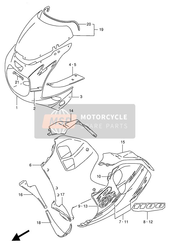 Suzuki GSX-R1100W 1993 Cowling Body (17U-A6G) for a 1993 Suzuki GSX-R1100W