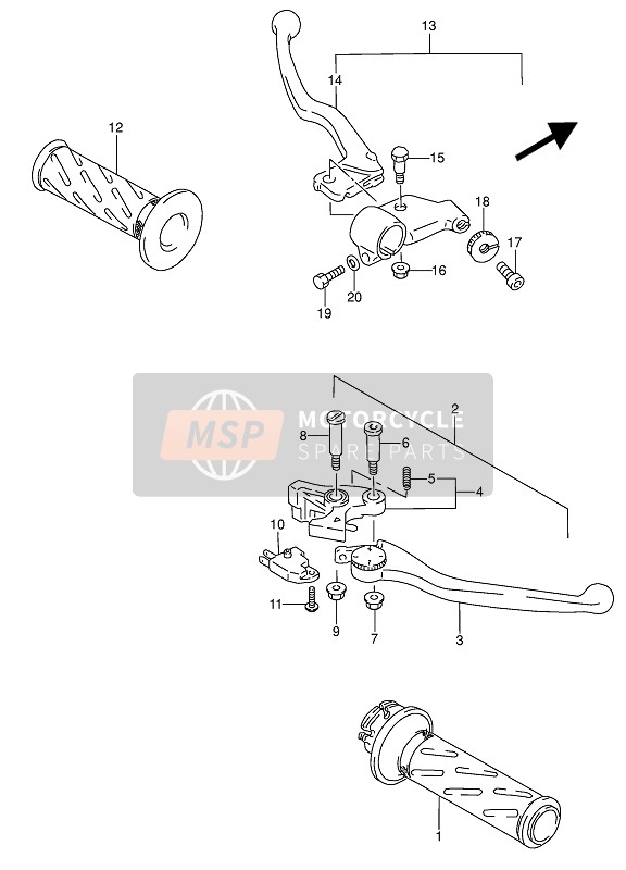 Suzuki RF600R(U) 1993 Palanca de la manija para un 1993 Suzuki RF600R(U)