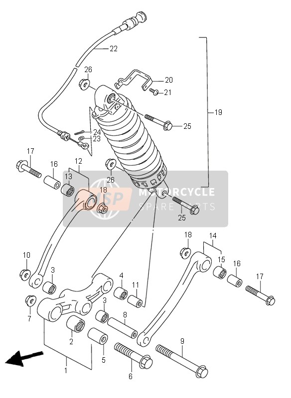 Suzuki GSX750F 1995 Levier de coussin arrière (1) pour un 1995 Suzuki GSX750F