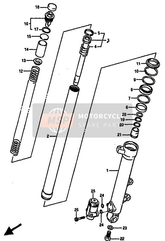 Suzuki GSX-R750(X) 1986 Davanti LH Ammortizzatore per un 1986 Suzuki GSX-R750(X)