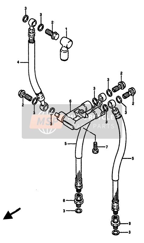 Suzuki GSX-R750(X) 1986 Flexible de frein avant pour un 1986 Suzuki GSX-R750(X)