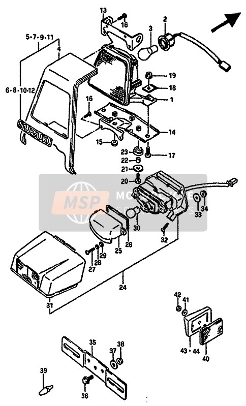 Suzuki GSX-R750(X) 1987 Feu arrière & Lampe de licence pour un 1987 Suzuki GSX-R750(X)