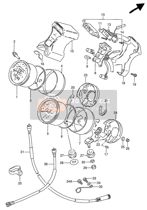 Suzuki GN250 1988 Snelheidsmeter & Toerenteller voor een 1988 Suzuki GN250