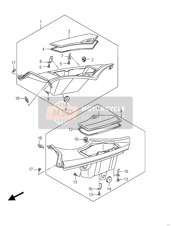 Suzuki GSF650(S)(A)(SA) BANDIT 2011 Panel superior (GSF650SU) para un 2011 Suzuki GSF650(S)(A)(SA) BANDIT