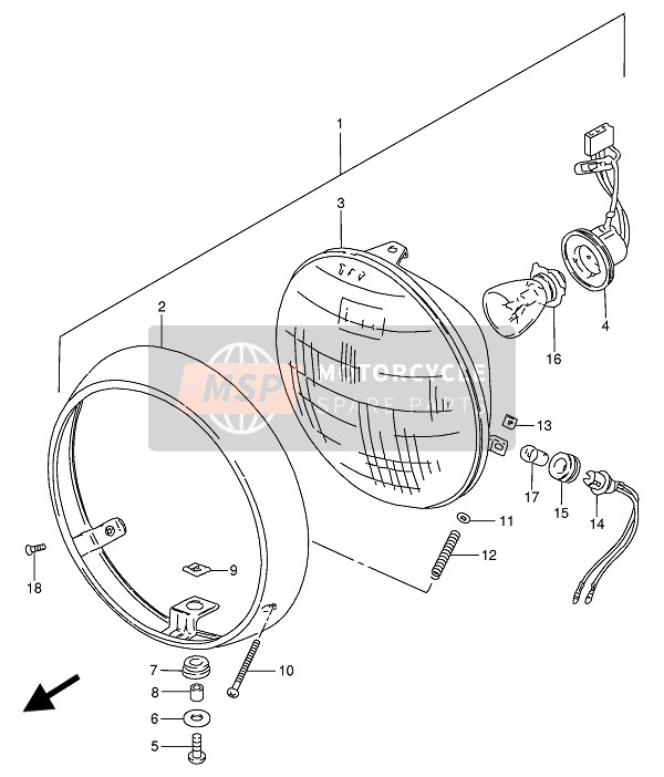 Suzuki GN250(E) 1991 Headlamp (E1-E2-E24-E95) for a 1991 Suzuki GN250(E)