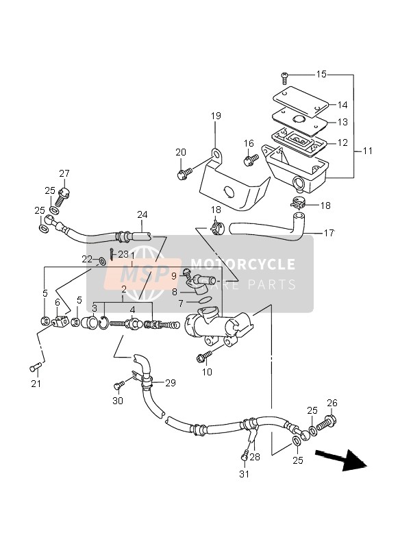 Suzuki VL1500 INTRUDER LC 2000 Maître-cylindre arrière pour un 2000 Suzuki VL1500 INTRUDER LC