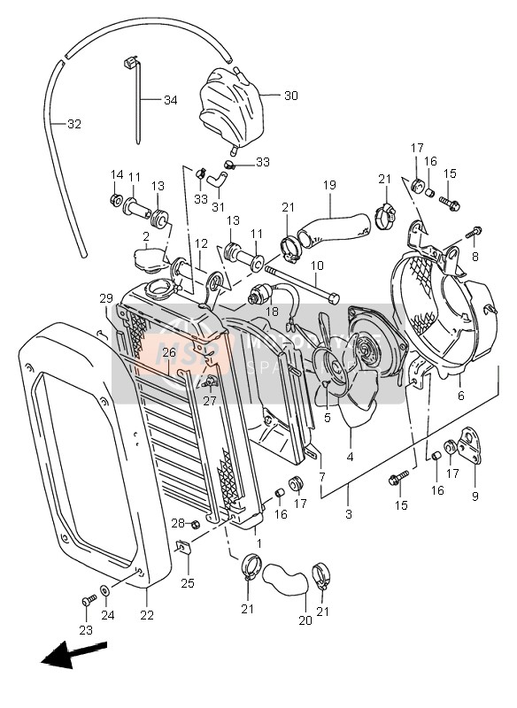 Suzuki VS800 INTRUDER 2000 Radiator for a 2000 Suzuki VS800 INTRUDER