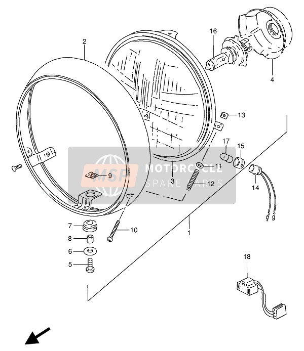 Suzuki GN250 1993 Lampe Frontale (E4) pour un 1993 Suzuki GN250