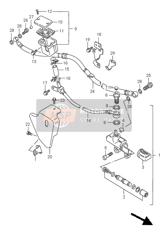 Suzuki VS1400 INTRUDER 2000 Rear Master Cylinder for a 2000 Suzuki VS1400 INTRUDER