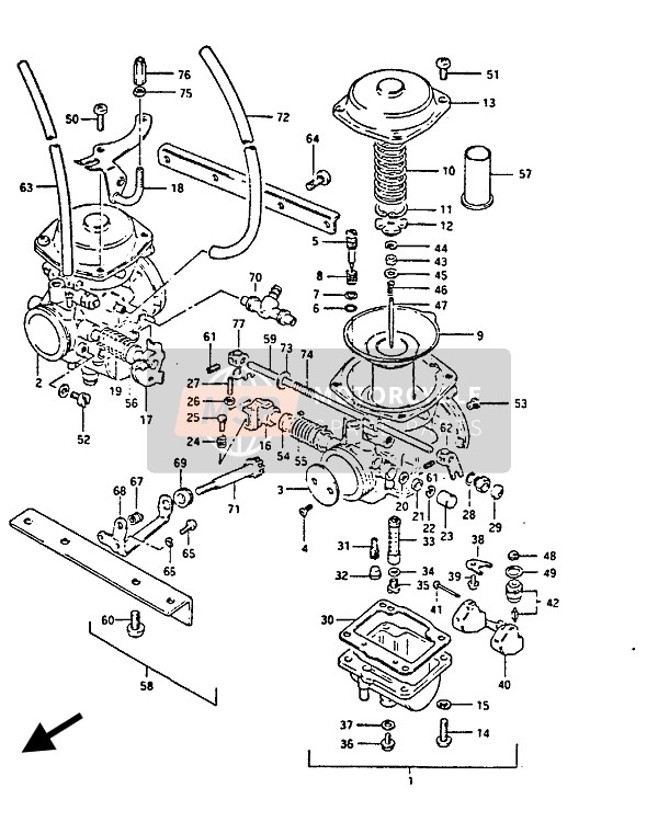Suzuki GS450(E)(S)(EU)(SU) 1988 Carburateur voor een 1988 Suzuki GS450(E)(S)(EU)(SU)
