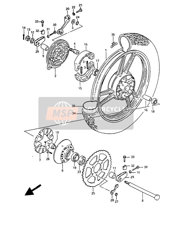 Suzuki GS450(E)(S)(EU)(SU) 1988 Rueda trasera para un 1988 Suzuki GS450(E)(S)(EU)(SU)