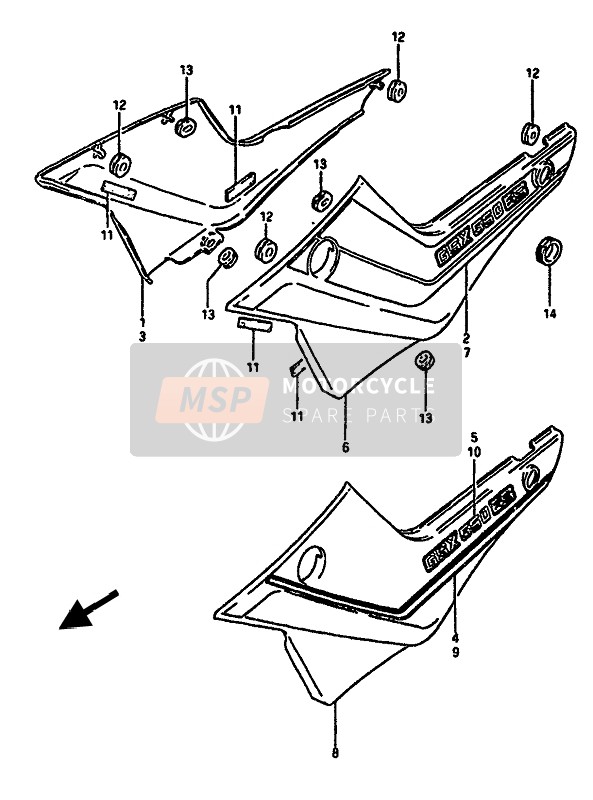 Suzuki GSX550E(S)(F)(U) 1986 Copertura del telaio (GSX550ES) per un 1986 Suzuki GSX550E(S)(F)(U)