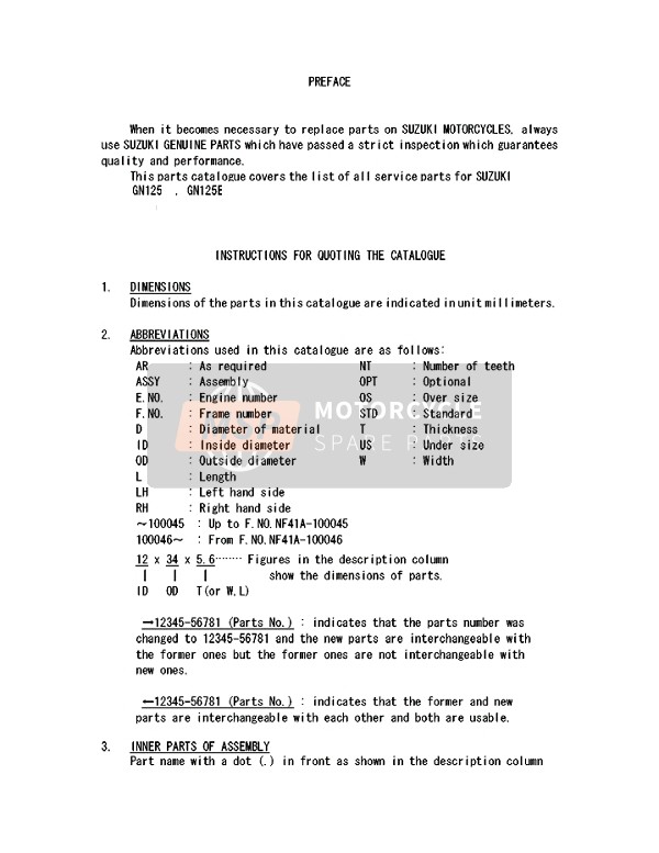 Suzuki GN125E 2001 Preface 2 for a 2001 Suzuki GN125E