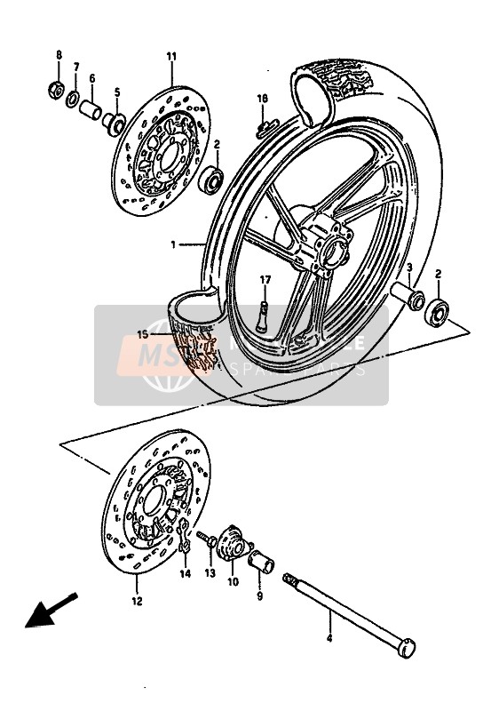 Suzuki GSX550E(S)(F)(U) 1986 Ruota anteriore per un 1986 Suzuki GSX550E(S)(F)(U)