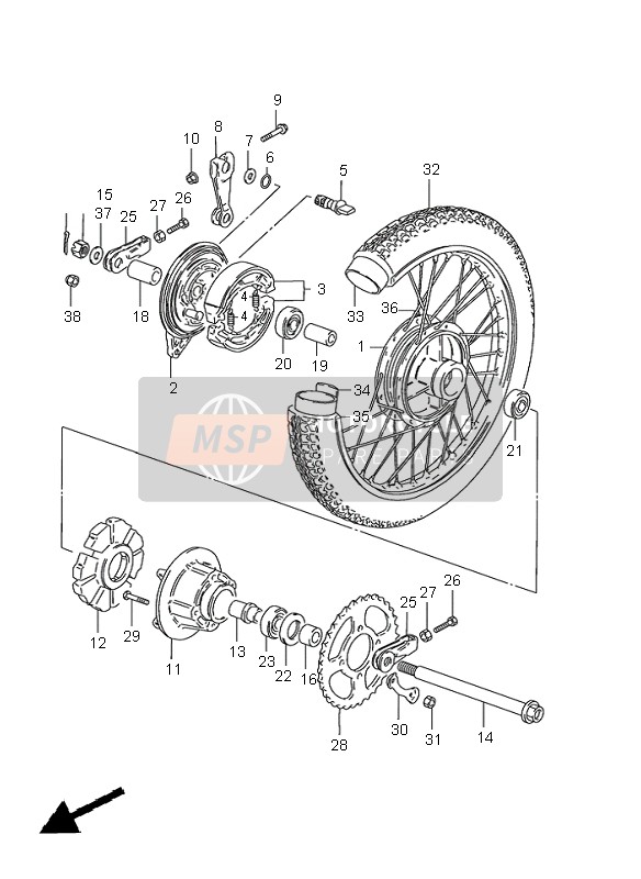 Suzuki GN125E 2001 Ruota posteriore (GN125) per un 2001 Suzuki GN125E