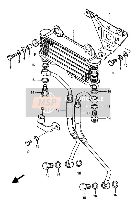 Suzuki GSX1100E(S)(EF)-GSX1150EF 1986 Refroidisseur d'huile pour un 1986 Suzuki GSX1100E(S)(EF)-GSX1150EF