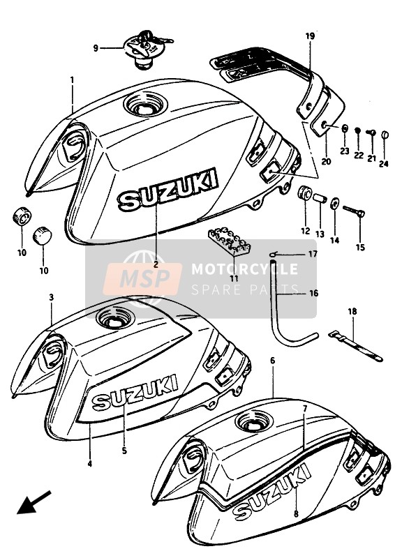 Suzuki GSX1100E(S)(EF)-GSX1150EF 1986 Réservoir d'essence (GSX1100E) pour un 1986 Suzuki GSX1100E(S)(EF)-GSX1150EF