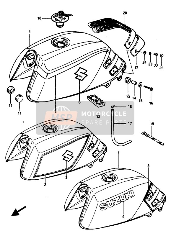 Suzuki GSX1100E(S)(EF)-GSX1150EF 1986 Serbatoio di carburante (GSX1100ES) per un 1986 Suzuki GSX1100E(S)(EF)-GSX1150EF