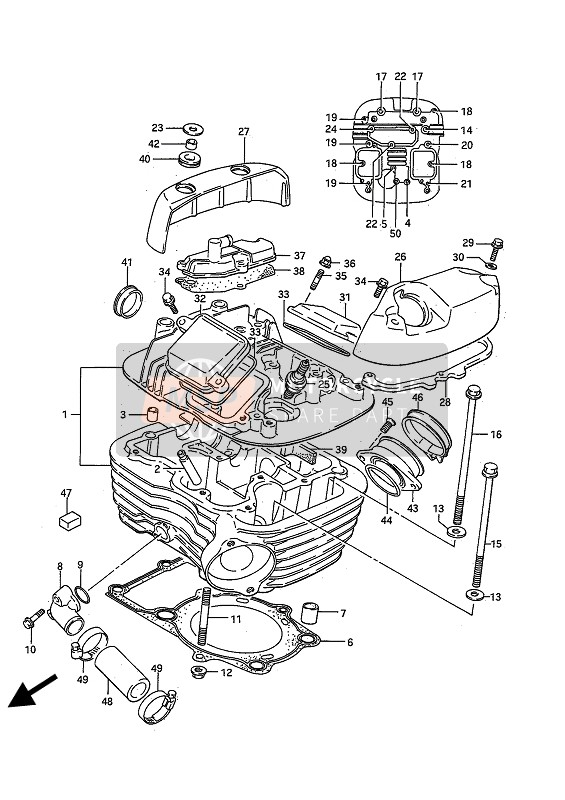 Suzuki VS750GL(F)(P) INTRUDER 1986 Cabeza de cilindro (Posterior) para un 1986 Suzuki VS750GL(F)(P) INTRUDER