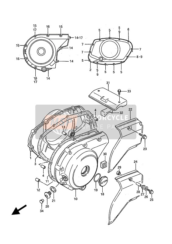 Suzuki VS750GL(F)(P)(EF)(EP) INTRUDER 1987 Tapa del cárter para un 1987 Suzuki VS750GL(F)(P)(EF)(EP) INTRUDER