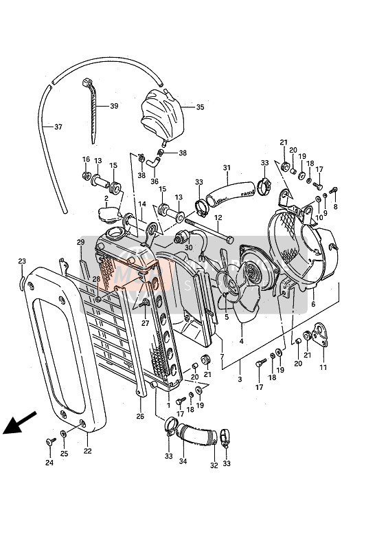 Suzuki VS750GL(F)(P)(EF)(EP) INTRUDER 1987 Radiator for a 1987 Suzuki VS750GL(F)(P)(EF)(EP) INTRUDER