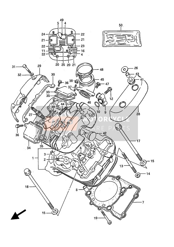 Suzuki VS750(F)(P) INTRUDER 1988 Cilinderkop (Voorkant) voor een 1988 Suzuki VS750(F)(P) INTRUDER