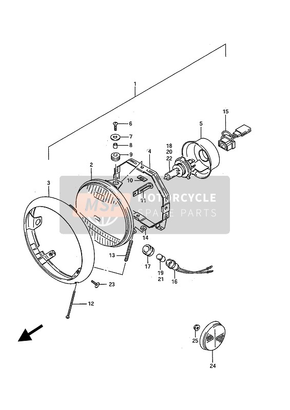 Suzuki VS750(F)(P) INTRUDER 1988 Headlamp for a 1988 Suzuki VS750(F)(P) INTRUDER