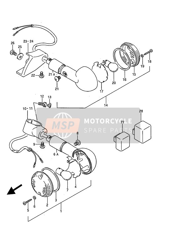 Suzuki VS750(F)(P) INTRUDER 1988 Lámpara de señal de giro para un 1988 Suzuki VS750(F)(P) INTRUDER