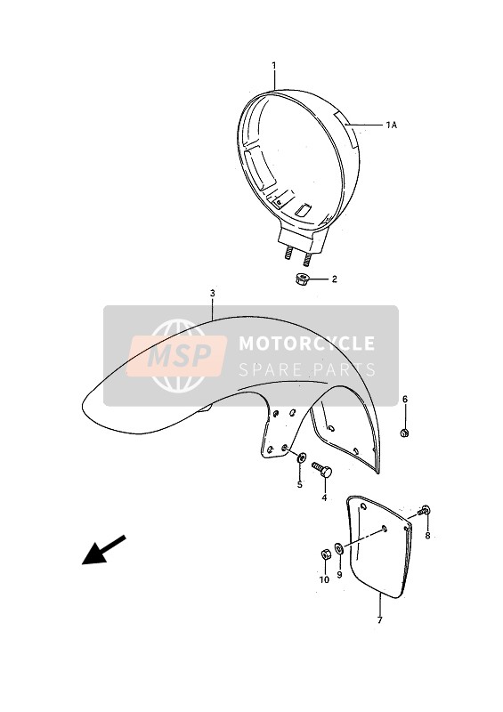 Suzuki VS750(F)(P) INTRUDER 1988 Headlamp Housing & Front Fender for a 1988 Suzuki VS750(F)(P) INTRUDER