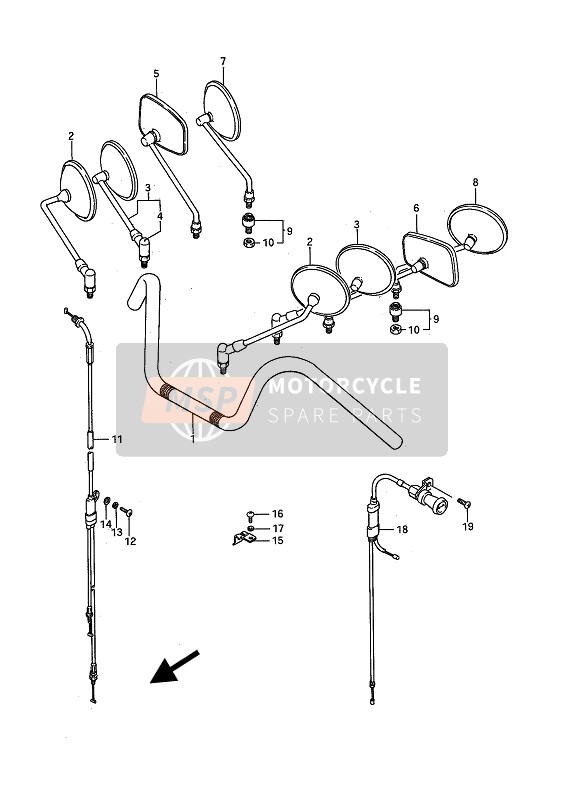 Suzuki VS750(F)(P) INTRUDER 1988 Handlebar & Control Cable (VS750GLP) for a 1988 Suzuki VS750(F)(P) INTRUDER