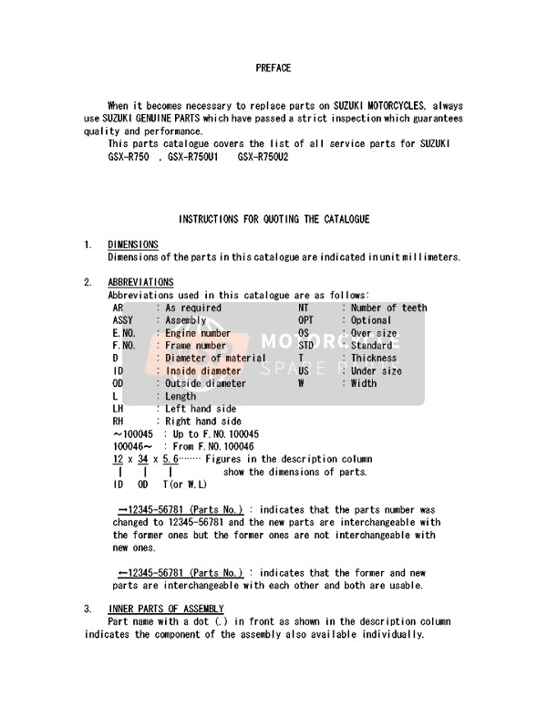 Suzuki GSX-R750 2001 Preface 2 for a 2001 Suzuki GSX-R750