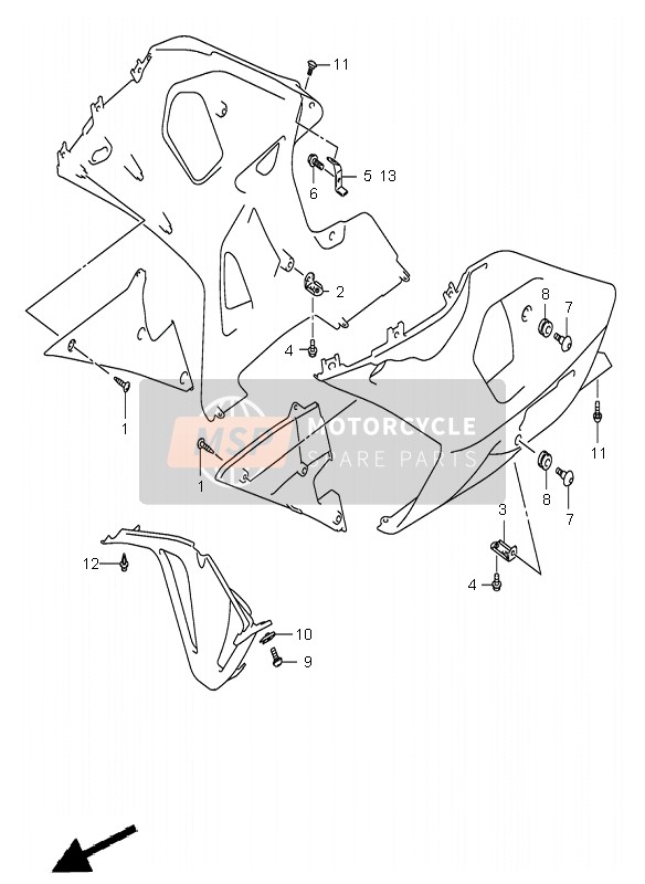 Suzuki GSX-R750 2001 Sous les pièces d'installation du capot pour un 2001 Suzuki GSX-R750