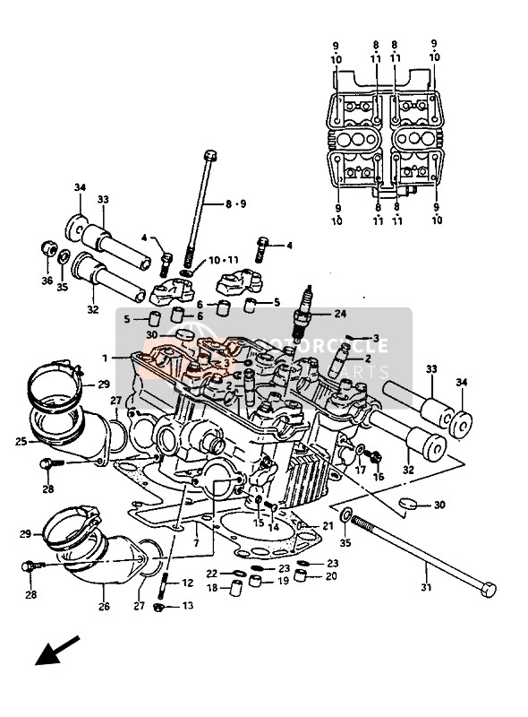 Suzuki GV1400(GD)(GC) 1987 Testa cilindro posteriore per un 1987 Suzuki GV1400(GD)(GC)