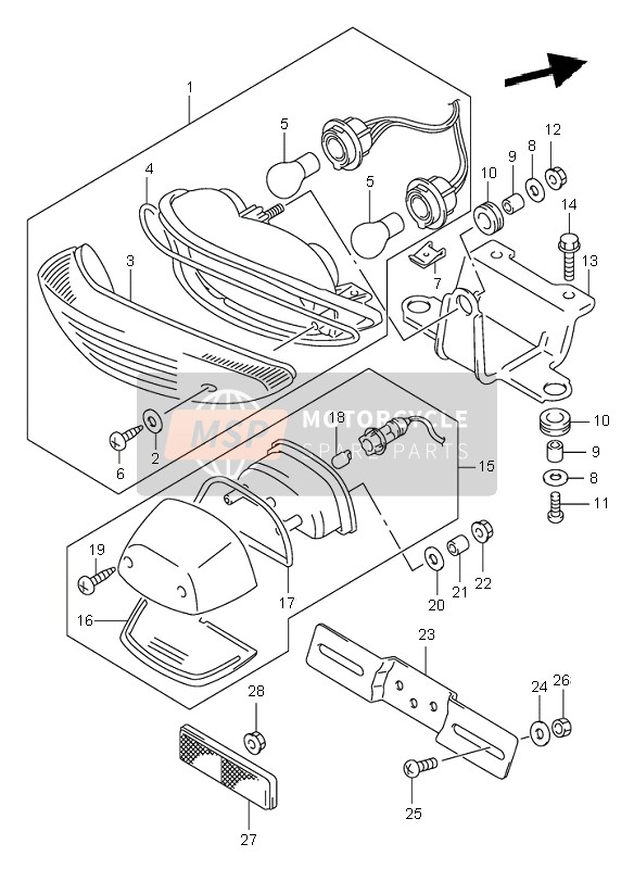 Suzuki SV650(N)(S) 2001 RÜCKLICHT für ein 2001 Suzuki SV650(N)(S)