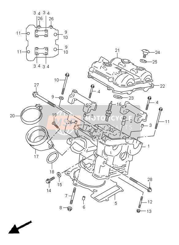 Suzuki TL1000S 2001 Culata trasera para un 2001 Suzuki TL1000S