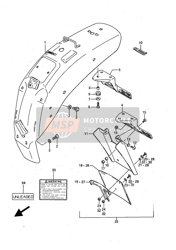 Suzuki LS650(F)(P) SAVAGE 1989 Garde-boue arrière pour un 1989 Suzuki LS650(F)(P) SAVAGE