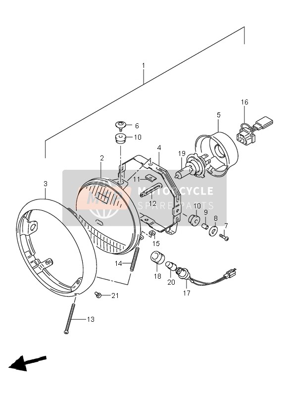 Suzuki VL125 INTRUDER 2001 Headlamp for a 2001 Suzuki VL125 INTRUDER