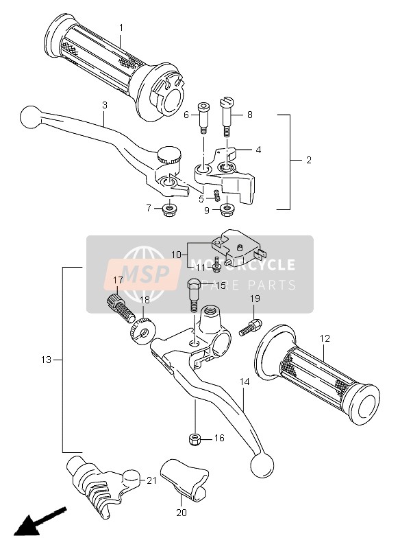 Suzuki VX800 1996 Palanca de la manija para un 1996 Suzuki VX800