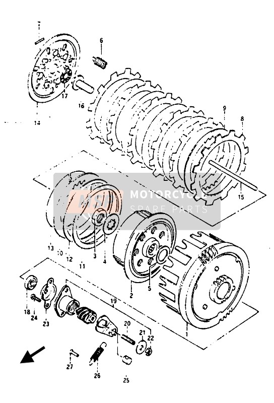 Suzuki RG125(C)(UC) GAMMA 1987 Koppeling voor een 1987 Suzuki RG125(C)(UC) GAMMA