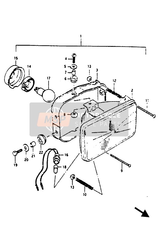 Suzuki RG125(C)(UC) GAMMA 1987 Headlamp (E2-E4-E15-E17-E18-E21-E53) for a 1987 Suzuki RG125(C)(UC) GAMMA