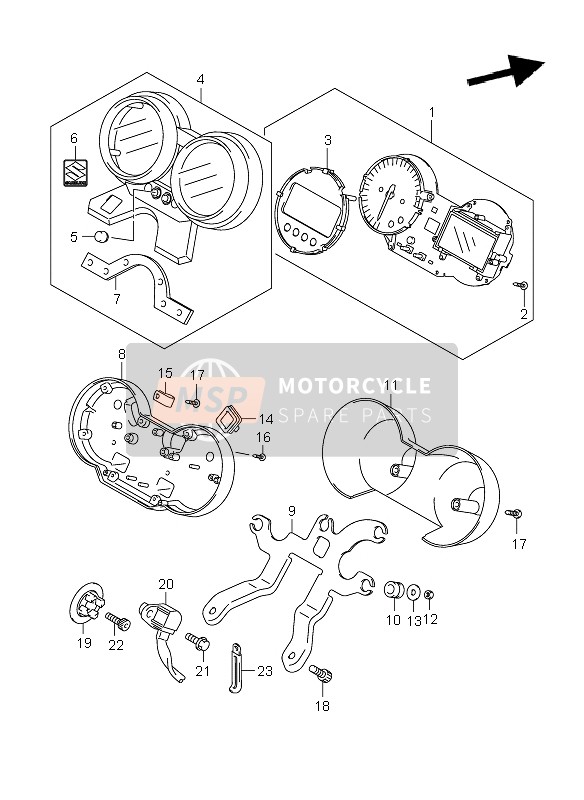 Suzuki GSF1250(N)(S)(NA)(SA) BANDIT 2007 Velocímetro (GSF1250A) para un 2007 Suzuki GSF1250(N)(S)(NA)(SA) BANDIT