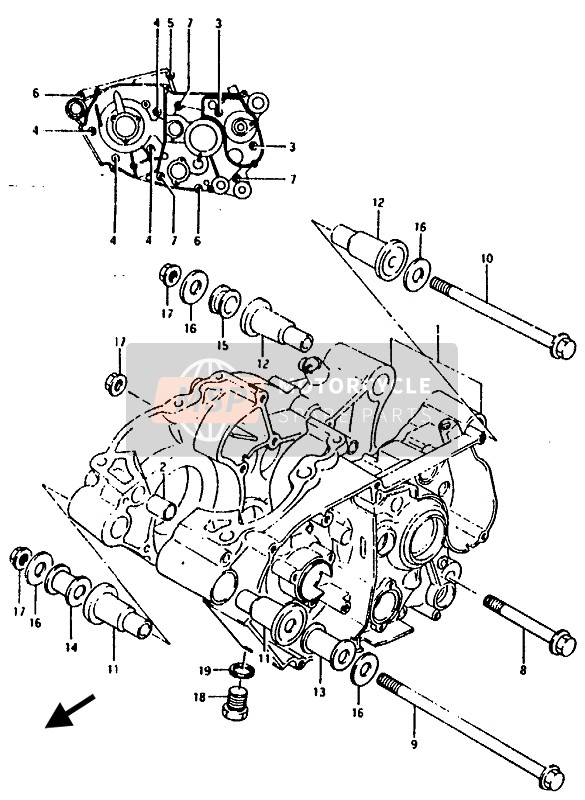 Suzuki RG125(A)(B)(U)(AU)(BU) GAMMA 1988 Crankcase for a 1988 Suzuki RG125(A)(B)(U)(AU)(BU) GAMMA