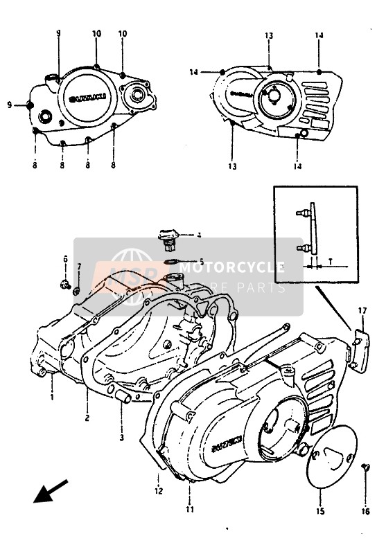 Suzuki RG125(A)(B)(U)(AU)(BU) GAMMA 1988 Tapa del cárter para un 1988 Suzuki RG125(A)(B)(U)(AU)(BU) GAMMA