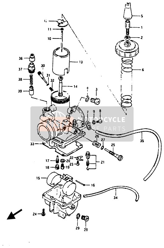 Suzuki RG125(A)(B)(U)(AU)(BU) GAMMA 1988 Carburateur voor een 1988 Suzuki RG125(A)(B)(U)(AU)(BU) GAMMA