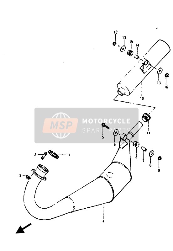 Suzuki RG125(A)(B)(U)(AU)(BU) GAMMA 1988 Muffler for a 1988 Suzuki RG125(A)(B)(U)(AU)(BU) GAMMA