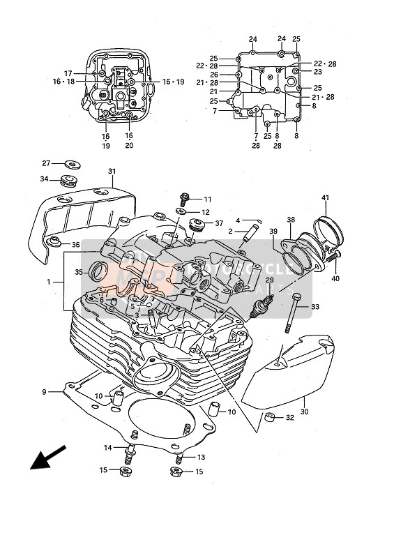 Suzuki VS1400GL(P)(F) INTRUDER 1988 Cabeza de cilindro (Posterior) para un 1988 Suzuki VS1400GL(P)(F) INTRUDER