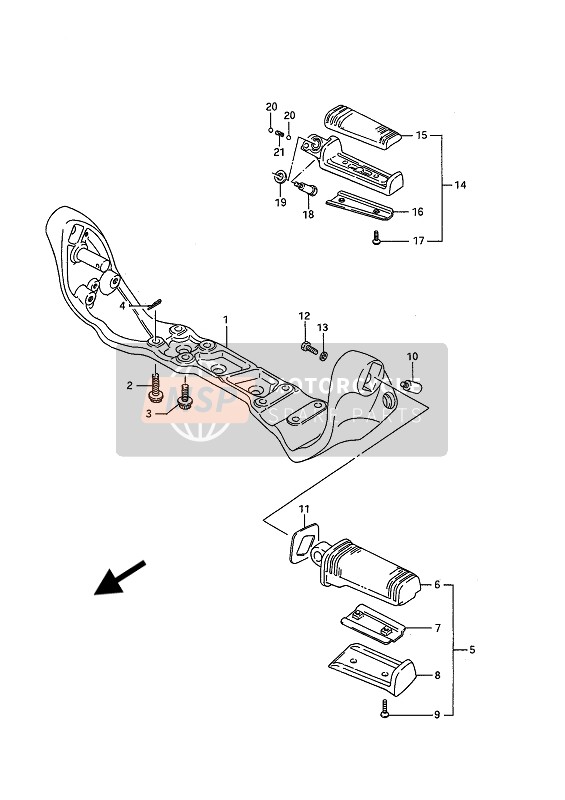 Suzuki VS1400GL(P) INTRUDER 1989 Footrest for a 1989 Suzuki VS1400GL(P) INTRUDER