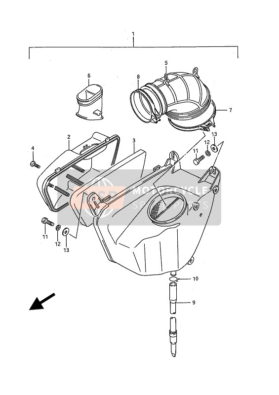 Suzuki VS1400GL(P)(F) INTRUDER 1990 Air Cleaner (Rear) for a 1990 Suzuki VS1400GL(P)(F) INTRUDER